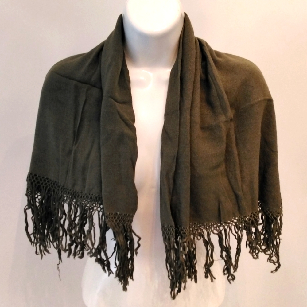 Green Fringe Scarf /  Wrap